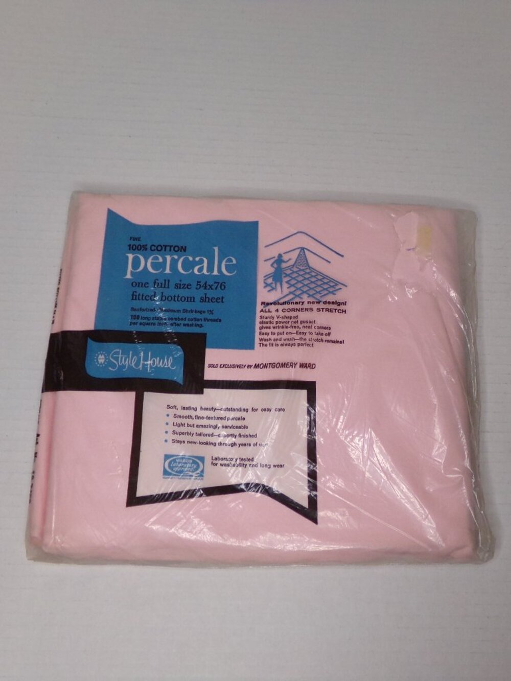 New Vintage Style House One Full Size Fitted 54 x 76'' 100% Cotton Percale Pink